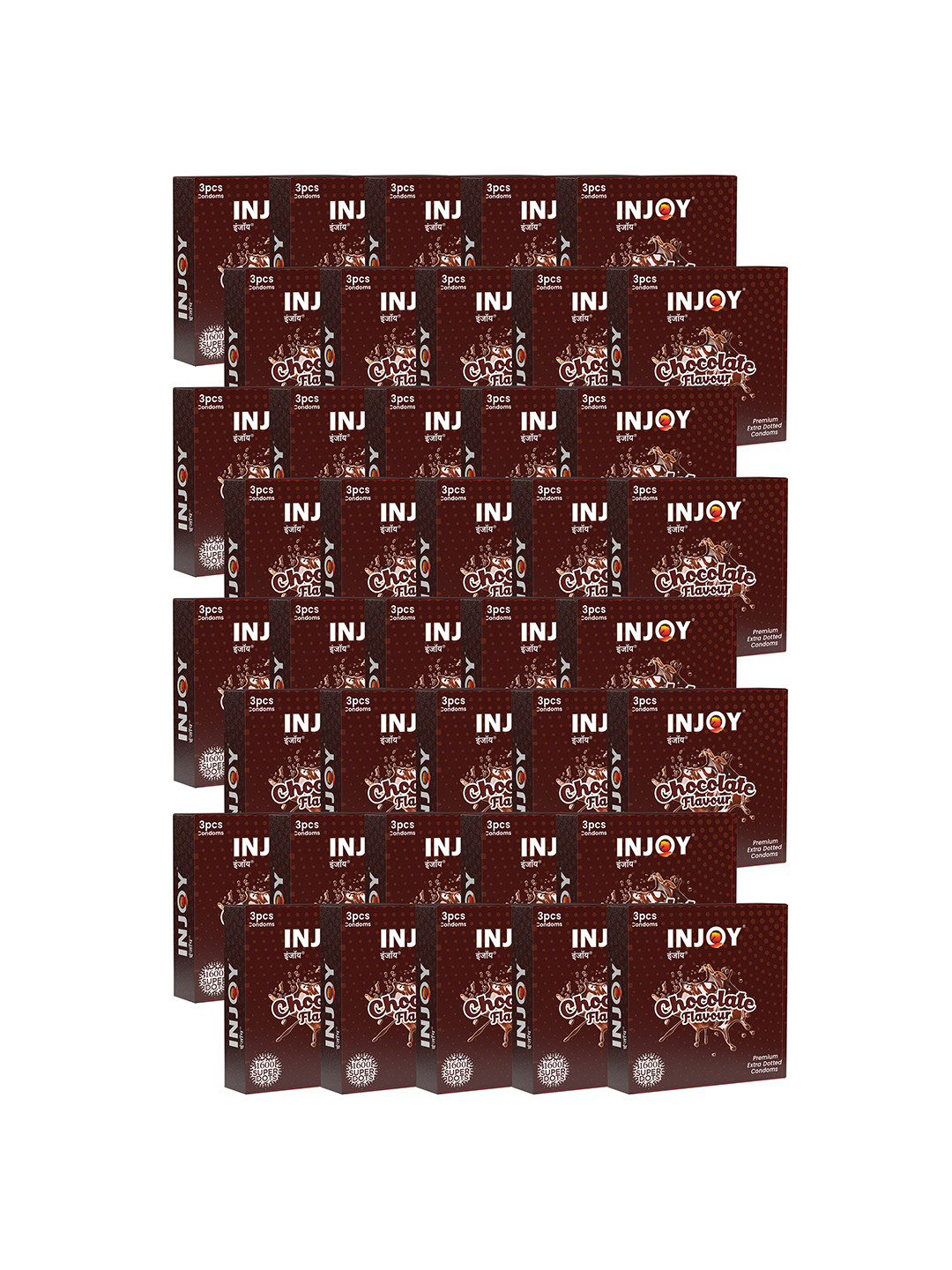 INJOY Set Of 40 Ribbed & Extra Dotted Lubricated Chocolate Flavored Condoms - 3 Pcs Each