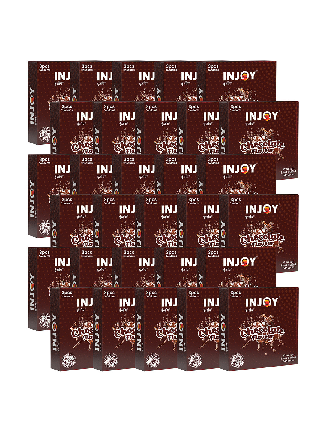 INJOY Set Of 30 Extra Dotted Lubricated Chocolate Flavored Condoms - 3 Pcs Each