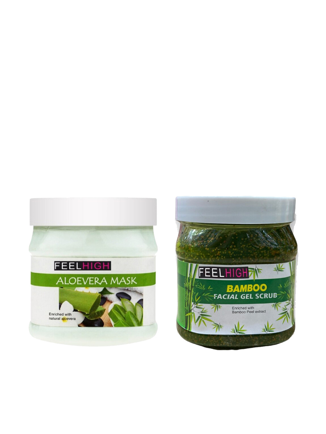 FEELHIGH Set of Aloe Vera Face Mask & Bamboo Facial Scrub Gel - 500 ml Each