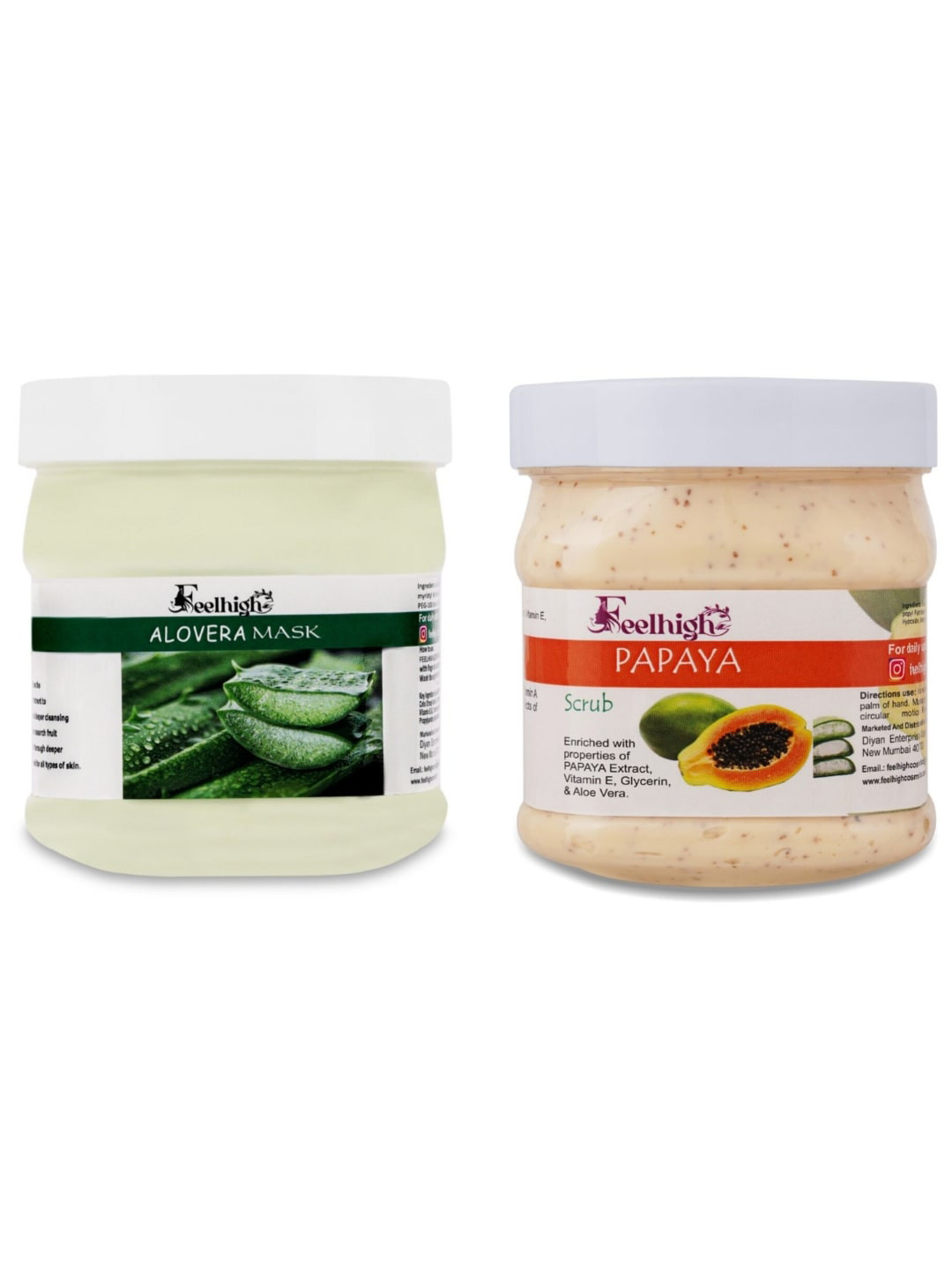 FEELHIGH Set of Aloevera Mask & Papaya Face-Body Scrub - 500 ml each