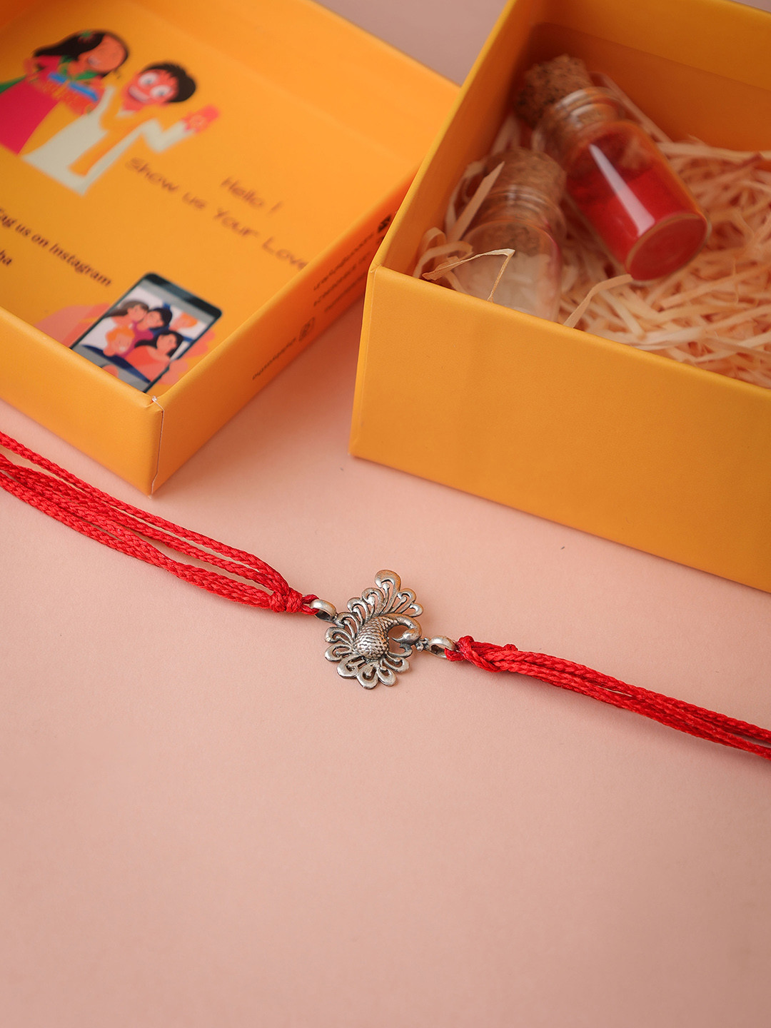 Shyle 925 Sterling Silver Dancing Peacock Charm Rakhi