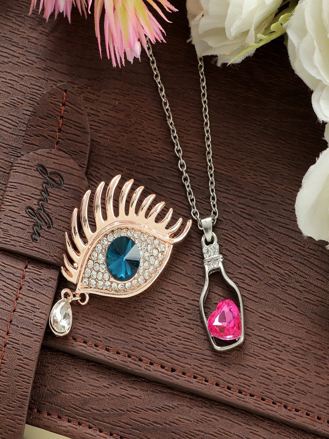 UNIVERSITY TRENDZ Women Rose Gold-plated Crystal Studded Brooch & Pendant Set
