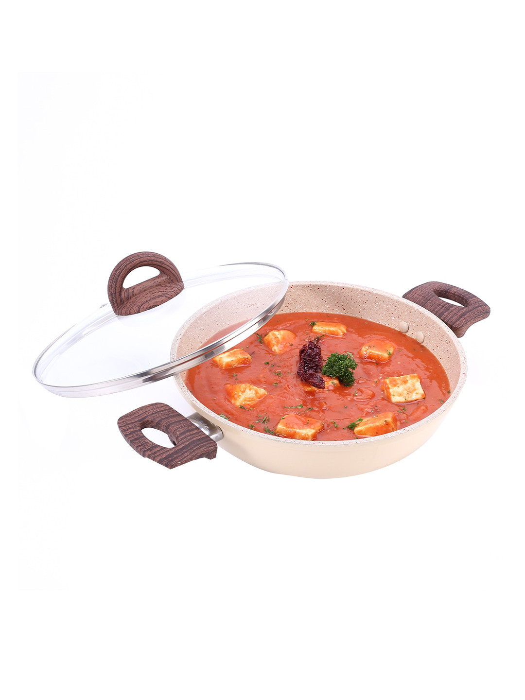 Wonderchef Duralife Off-White Aluminum Die-cast Non-Stick Kadhai With Lid-2.5 L