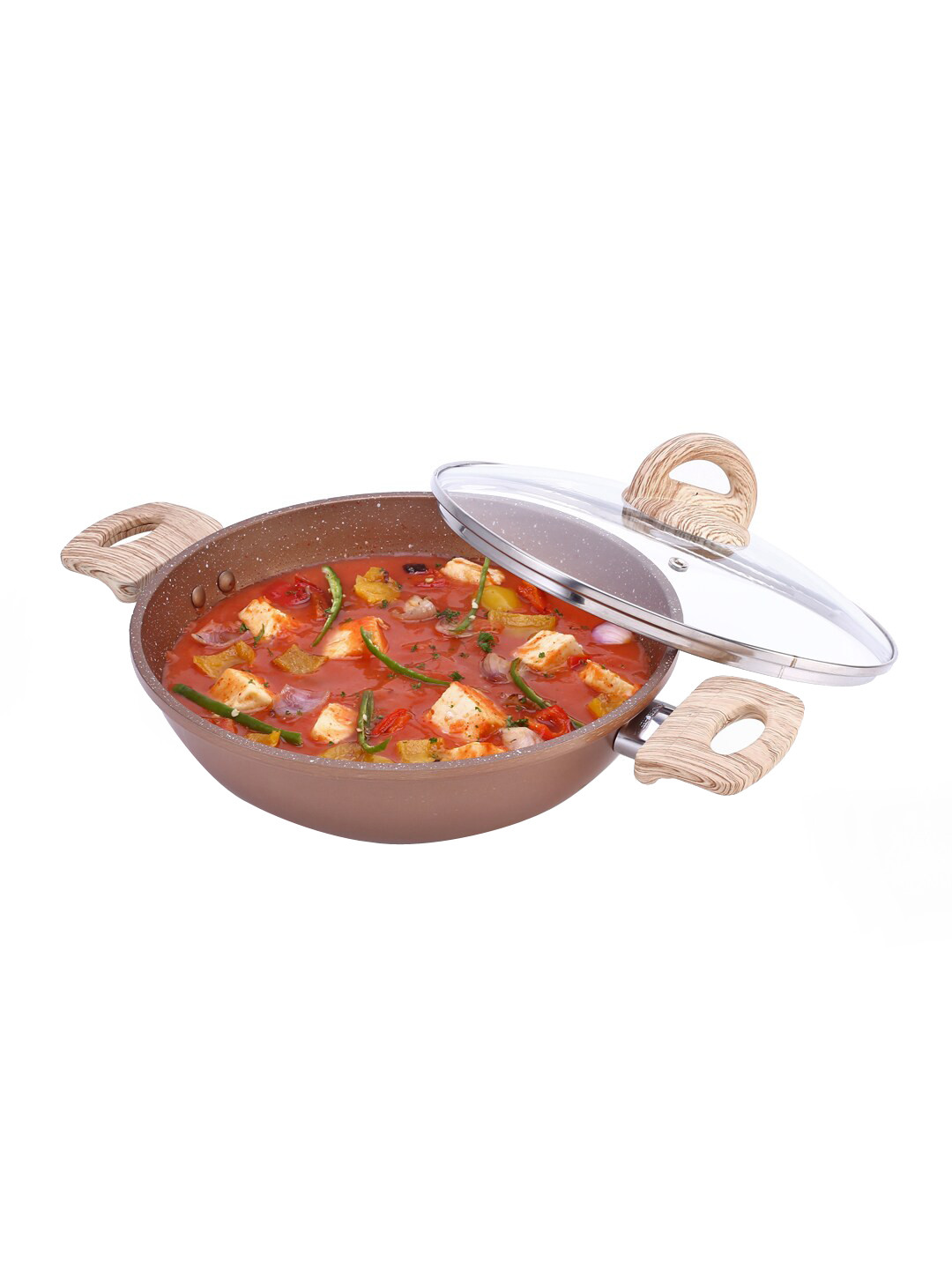 Wonderchef Duralife Copper Toned & Beige Aluminum Die-cast Non-Stick Kadhai With Lid-2.5 L