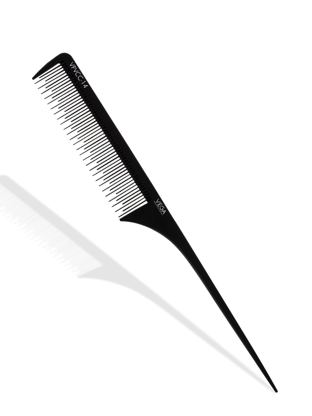 VEGA PROFESSIONAL VPVCC-14 Carbon Anti-Static Tail Comb with Staggered Teeth - Black