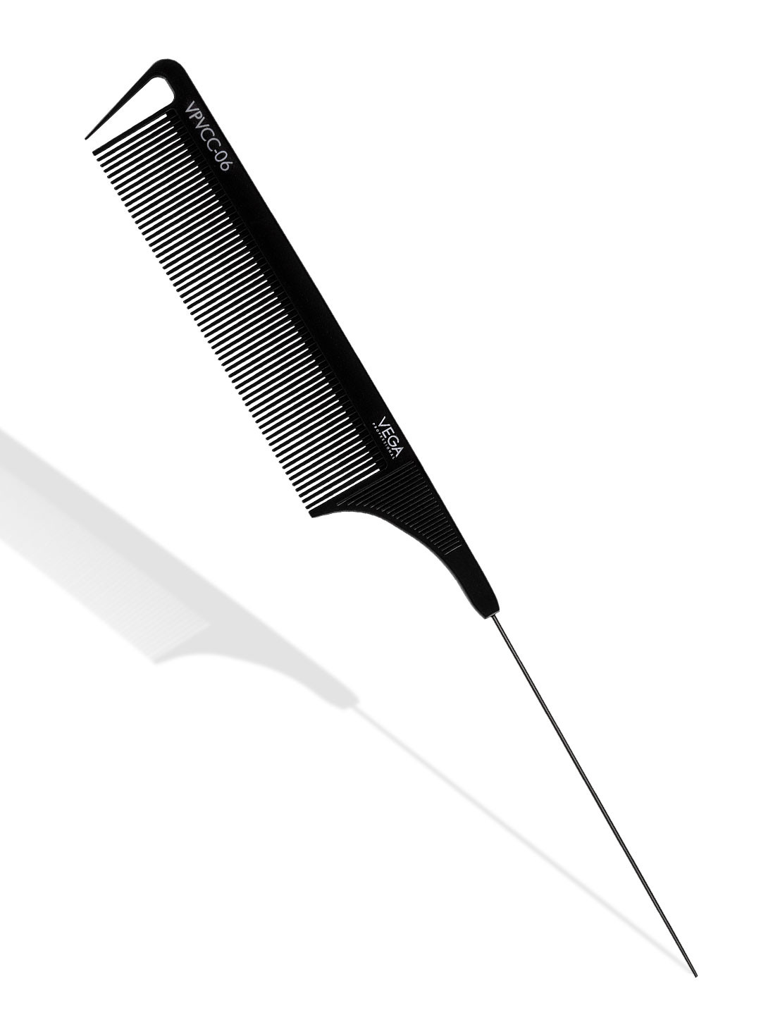 VEGA PROFESSIONAL VPVCC-06 Carbon Anti-Static Pin Tail Wide Teeth Comb - Black Line