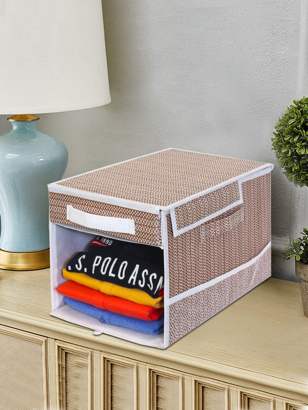 prettykrafts Brown Printed Foldable Shirt Organizers With Removable Drawer