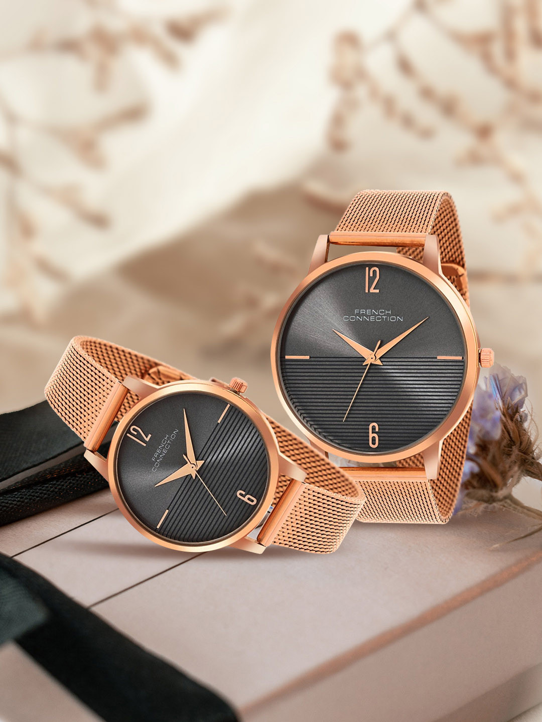 French Connection His And Her Stainless Steel Straps Analogue Watches FCN00061D