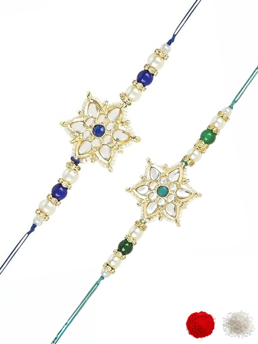 I Jewels Set Of 2 Kundan-Studded Rakhis With Roli Chawal