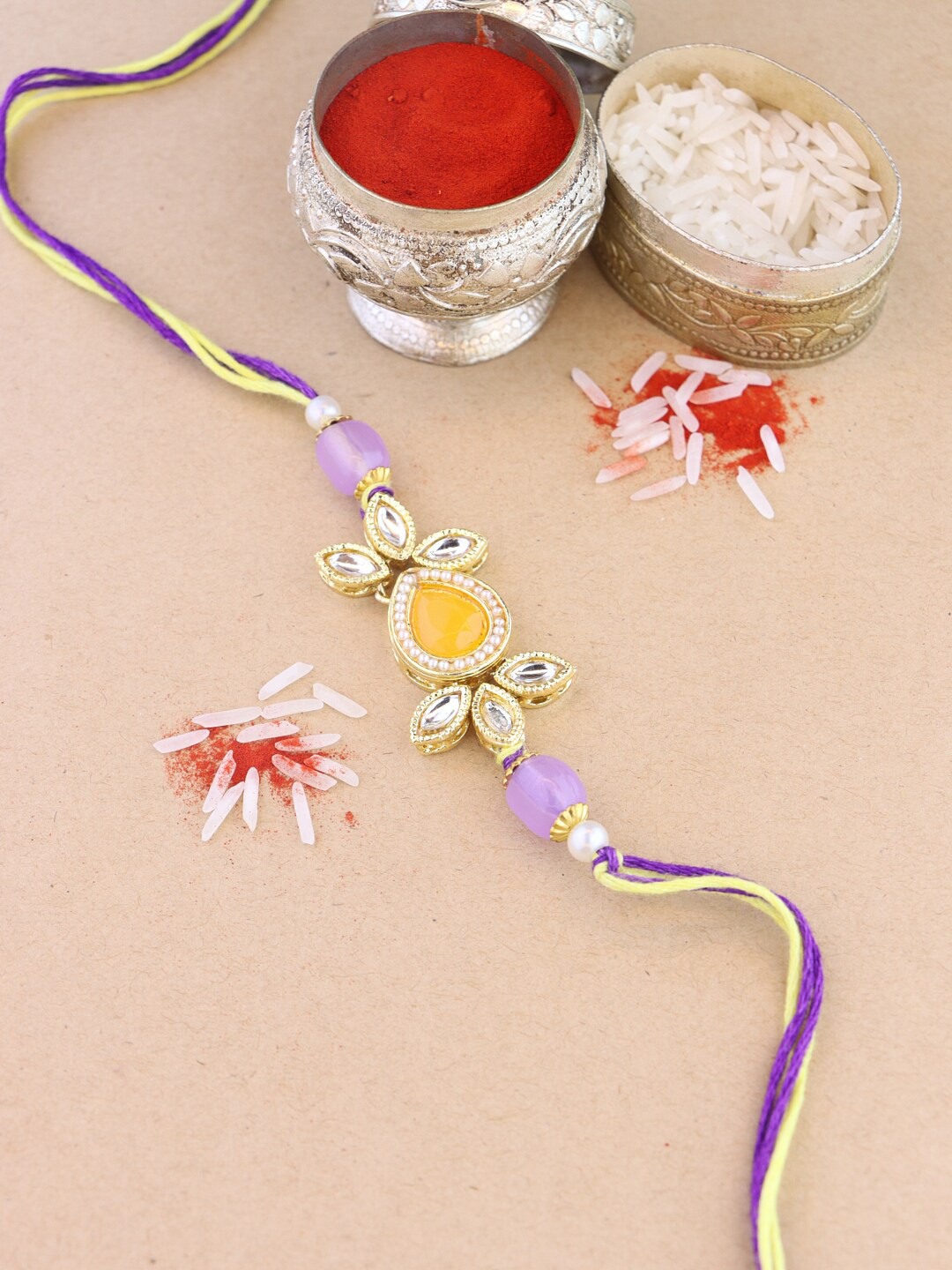 I Jewels Kundan Studded Thread Rakhi