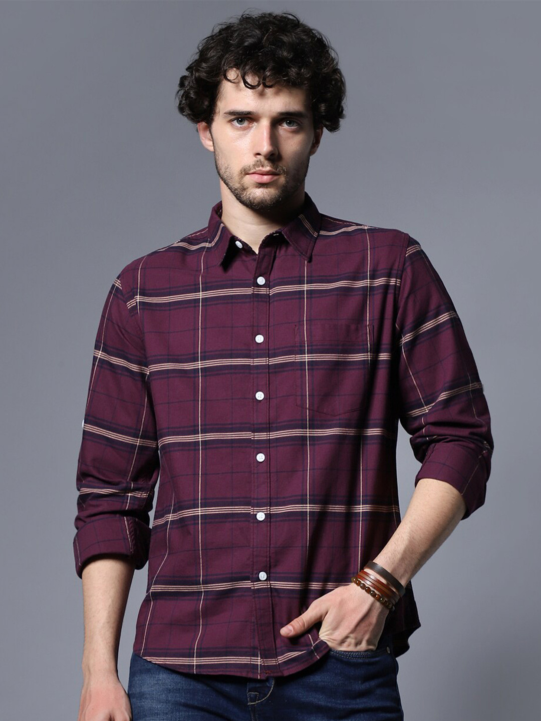 High Star Classic Windowpane Checks Pure Cotton Casual Shirt