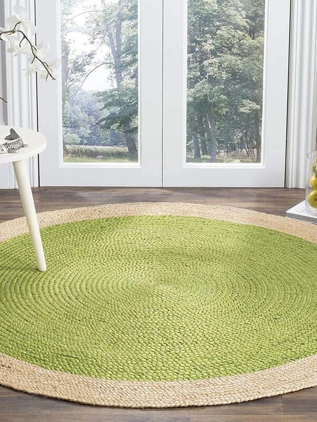 Art Avenue Orchida Green & Beige Round Shaped Jute Carpet