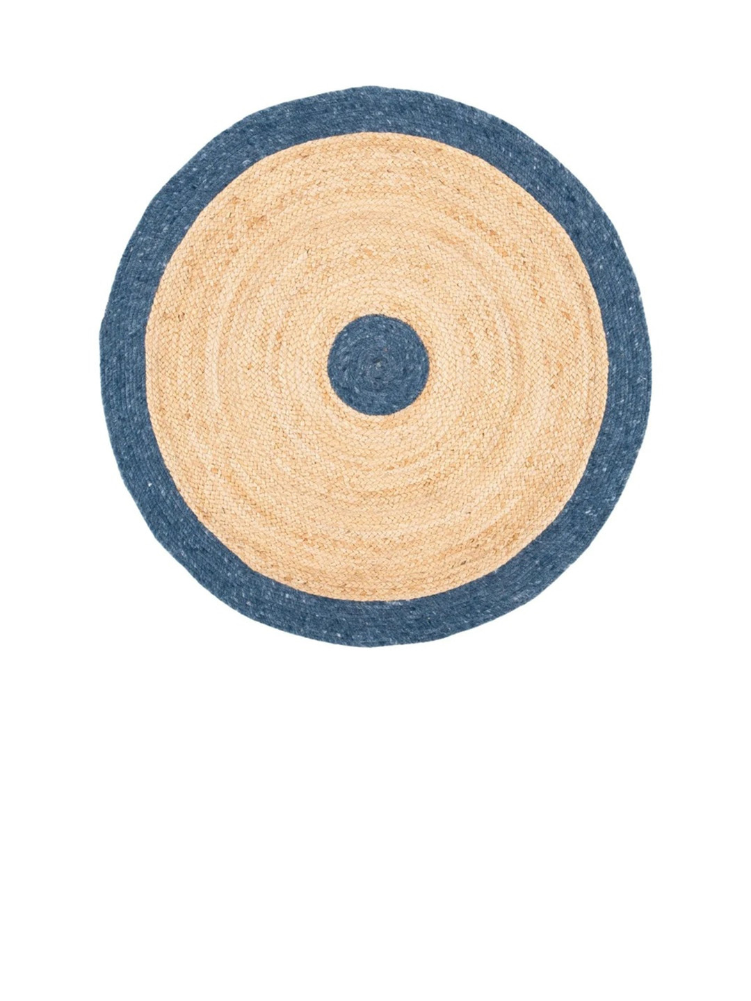 Art Avenue MOIST Beige & Blue Braided Round Shaped Jute Carpet