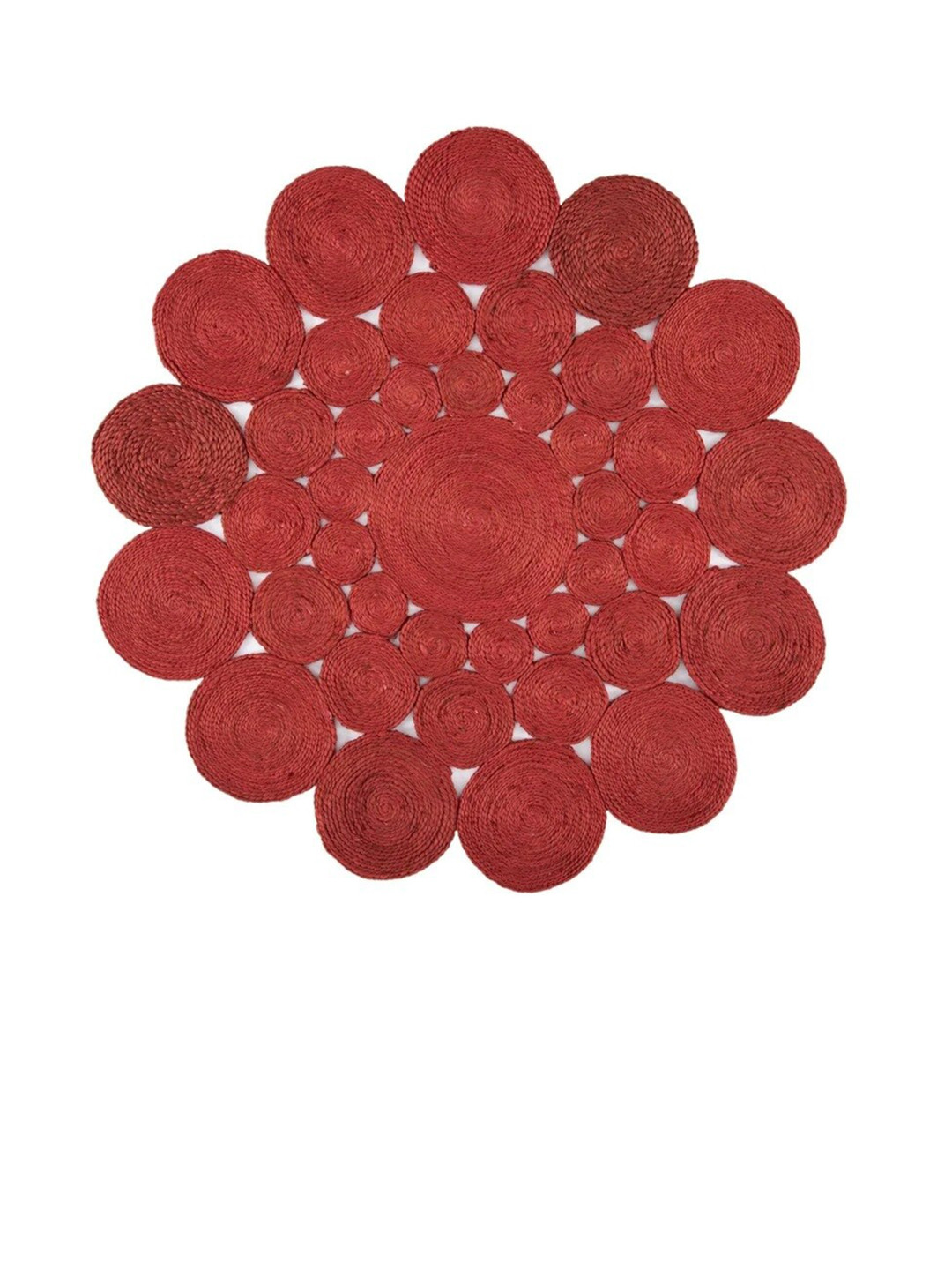 Art Avenue Red Self-Designed Jute Round Carpet