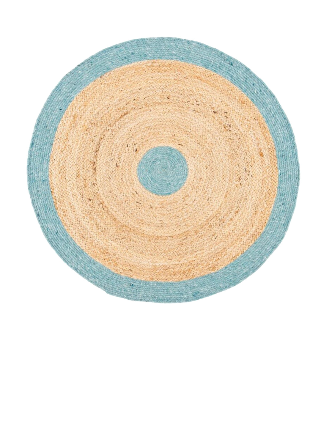 Art Avenue Raff Beige & Blue Colourblocked Jute Round Carpet