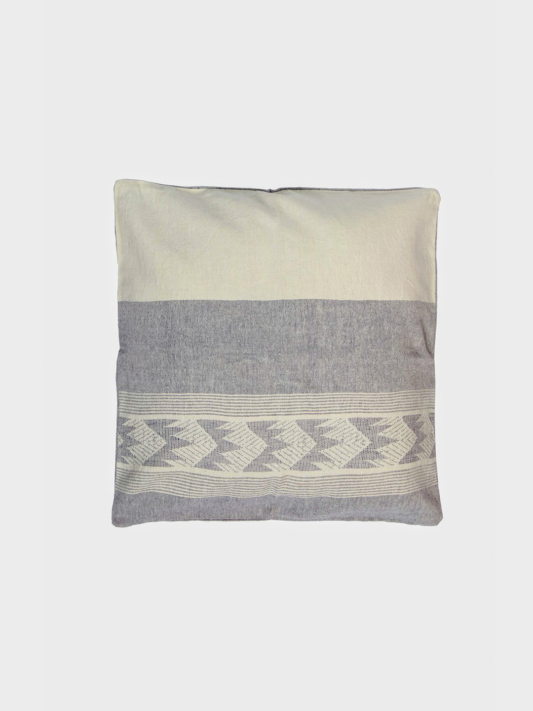 ArtEastri Grey Geometric Cotton Handcrafted Textured Square Cushion Cover -16x16In