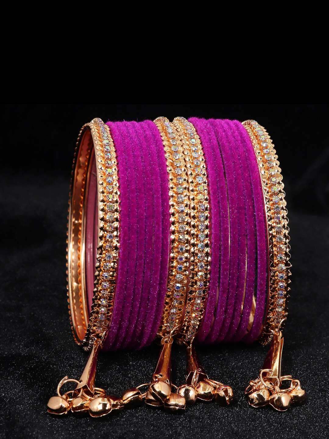 NMII Set Of 16 Rose Gold-Plated Zircon Gemstone Studded Bangles