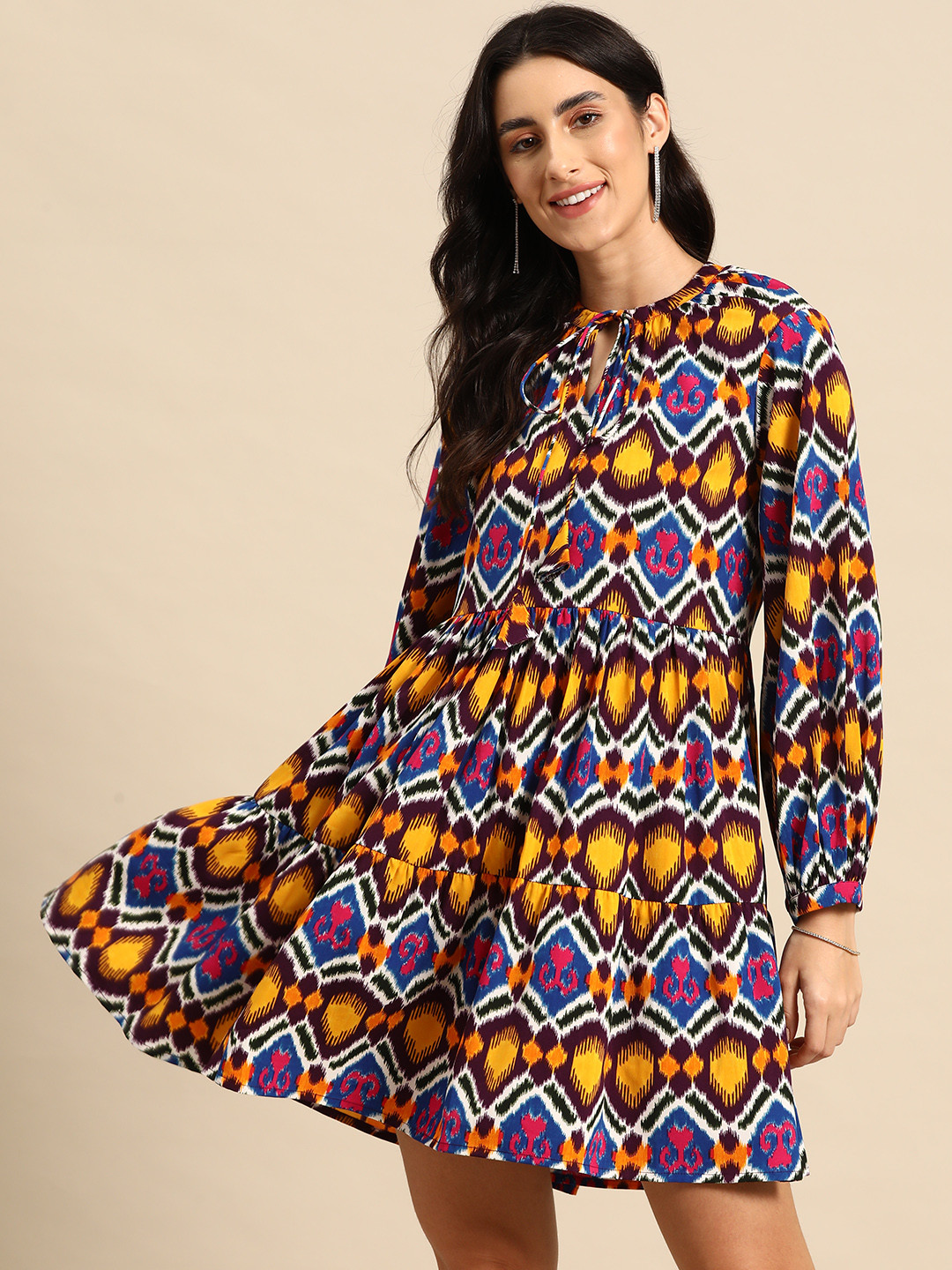 MABISH by Sonal Jain Ethnic Motifs Printed Gathered Detail Tiered A-Line Mini Dress