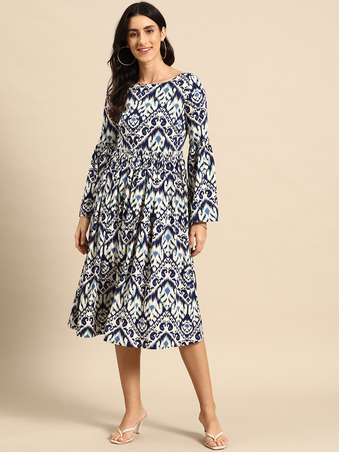 MABISH by Sonal Jain Ethnic Motifs Printed Gathered Detail Fit & Flare Midi Dress