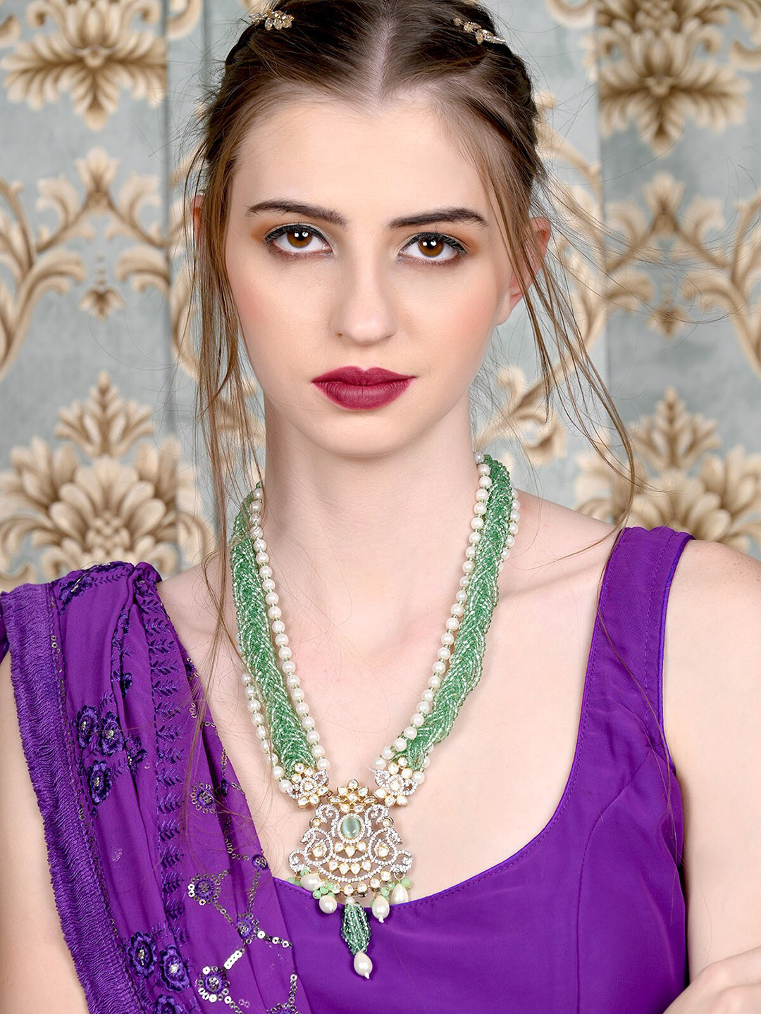 ODETTE Gold Plated Long Necklace With Earrings