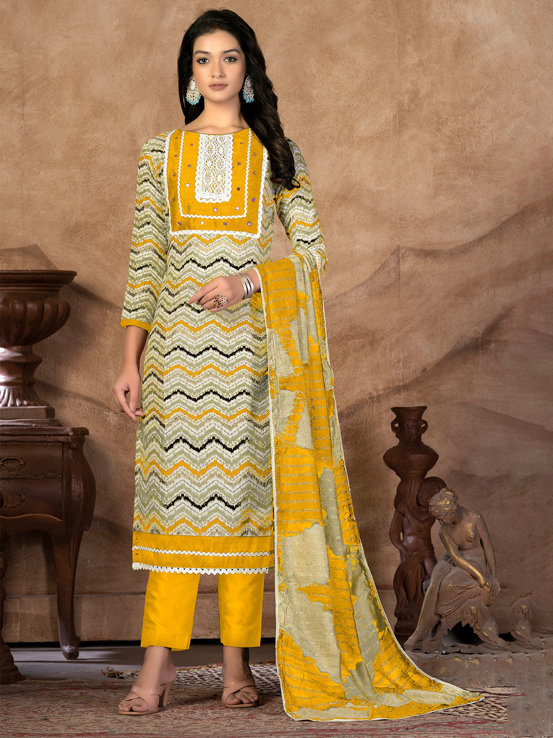 SHADOW & SAINING Geometric Printed Unstitched Dress Material