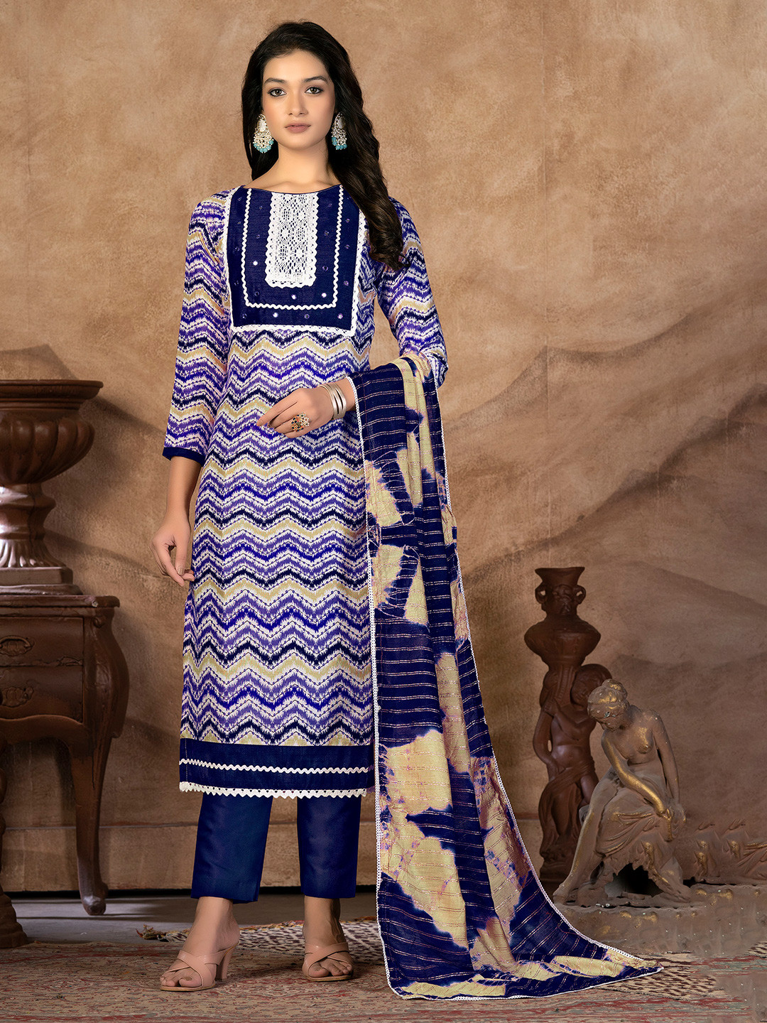 SHADOW & SAINING Geometric Printed Unstitched Dress Material