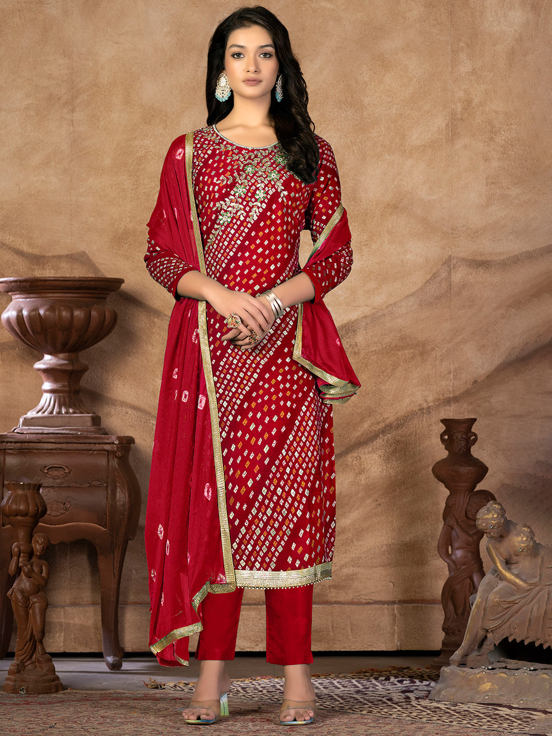 SHADOW & SAINING Bandhani Printed & Embroidered Unstitched Dress Material