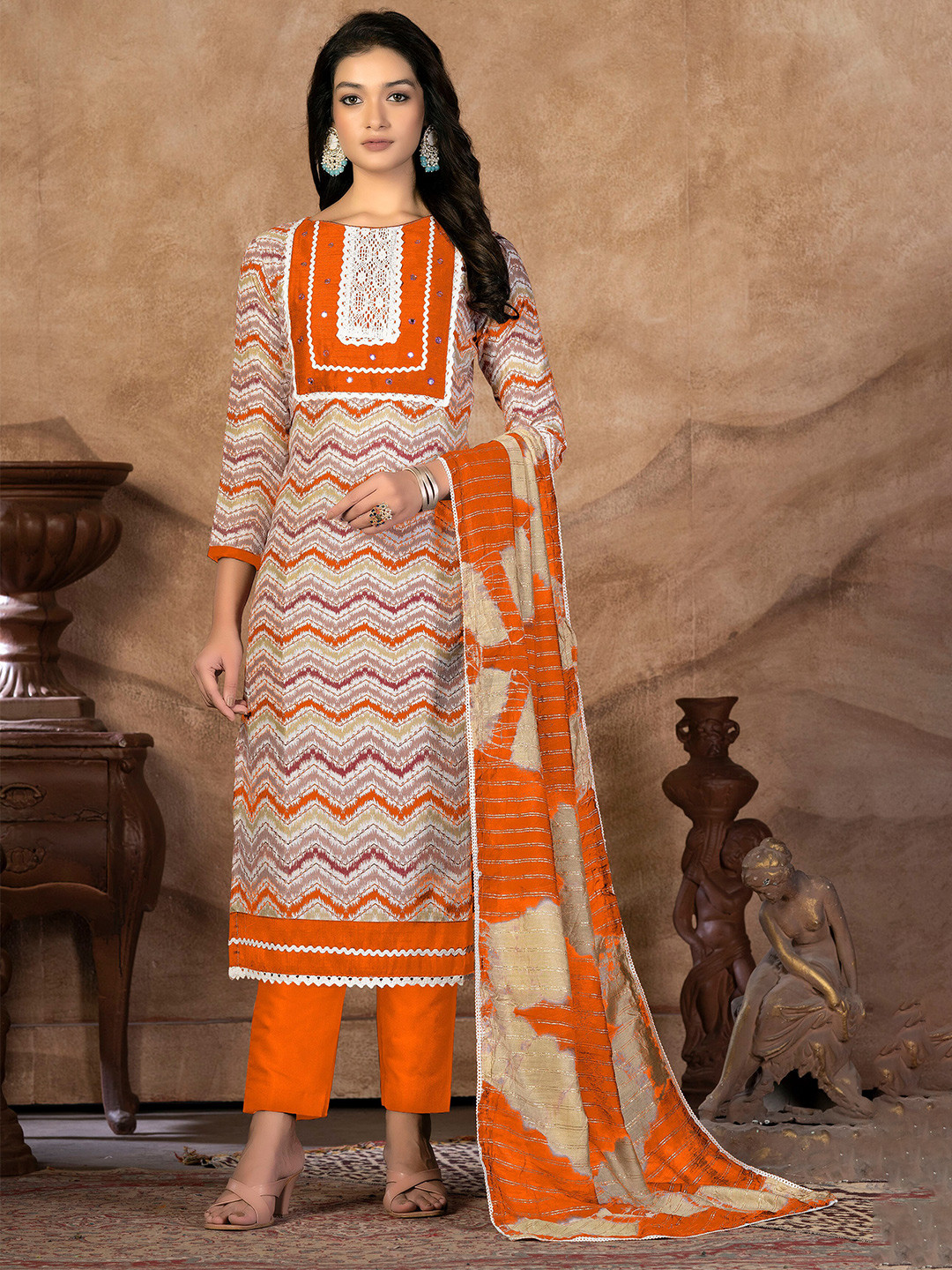 SHADOW & SAINING Abstract Printed Pure Cotton Unstitched Dress Material