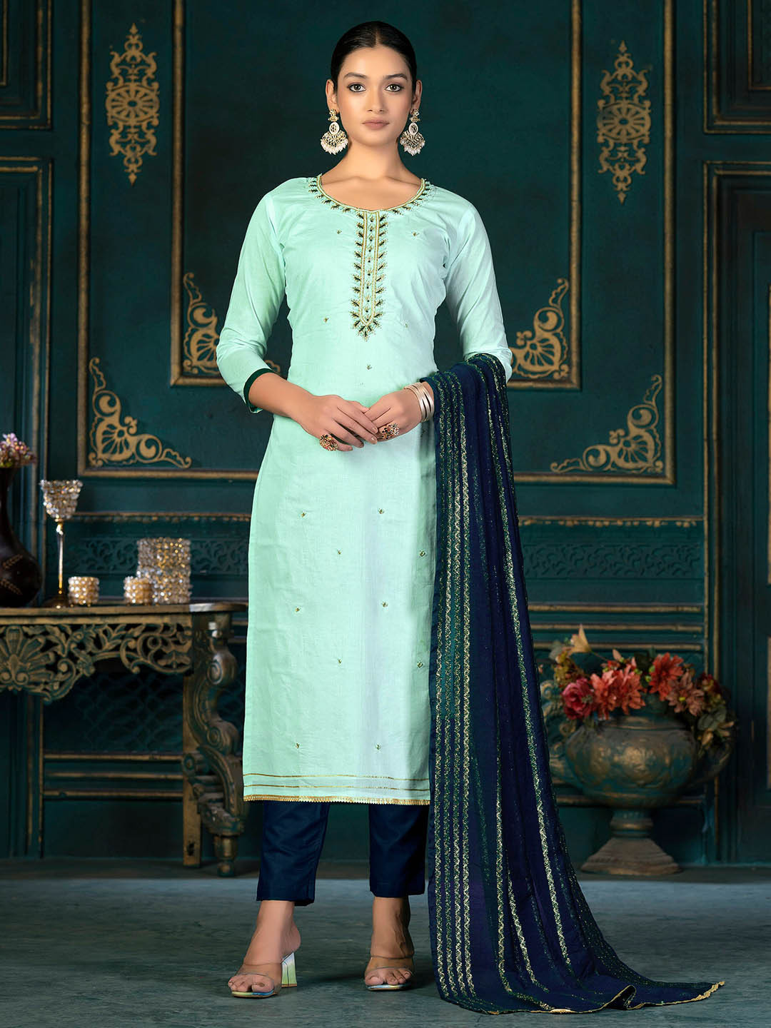 SHADOW & SAINING Beaded Unstitched Dress Material