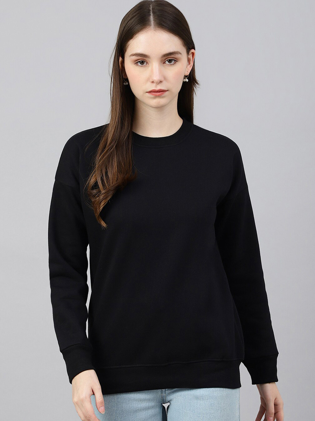 COLOR CAPITAL Round Neck Drop Shoulder Sleeves Sweatshirt