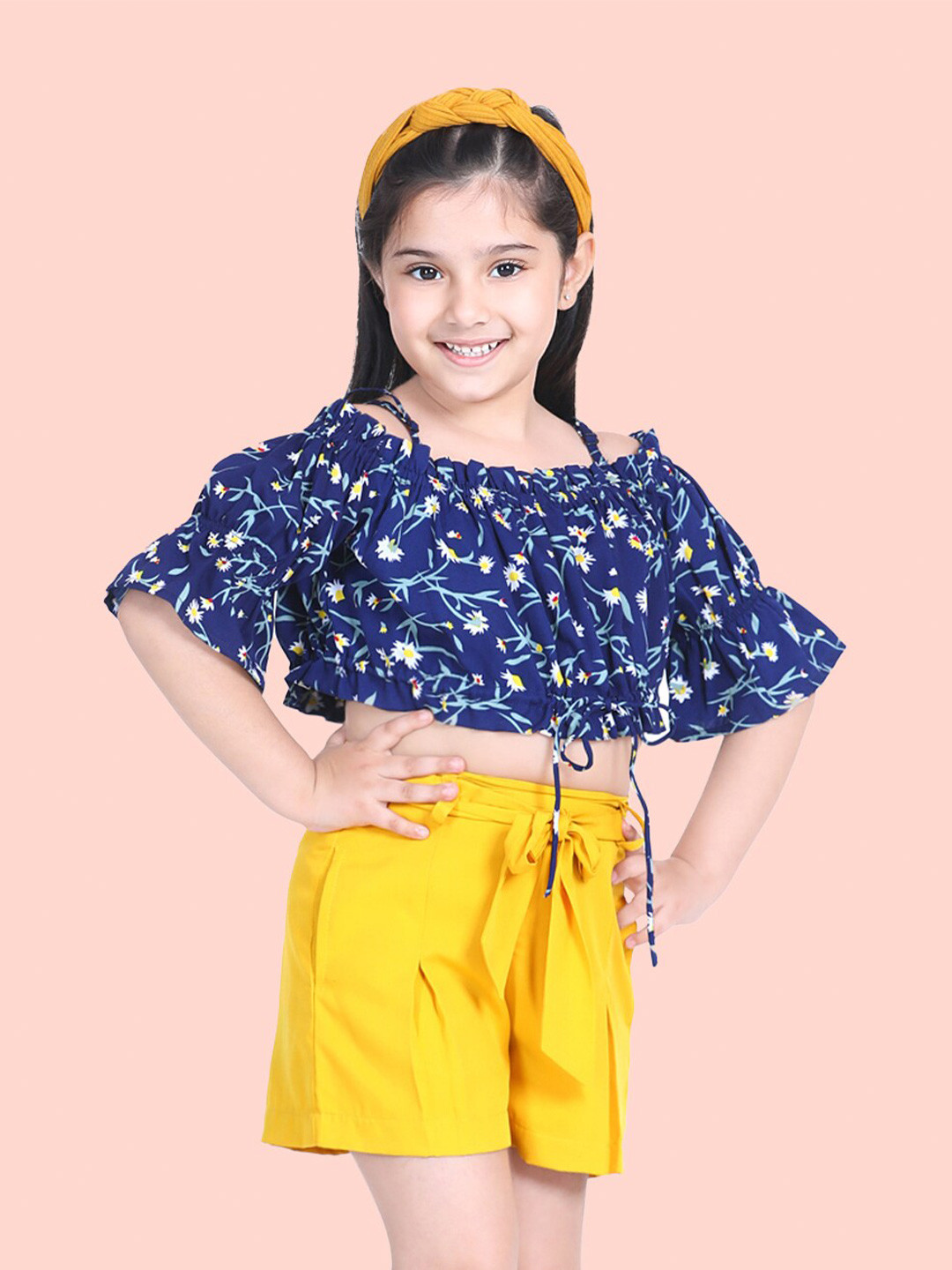 Naughty Ninos Girls Floral Printed Off-Shoulder Top with Shorts