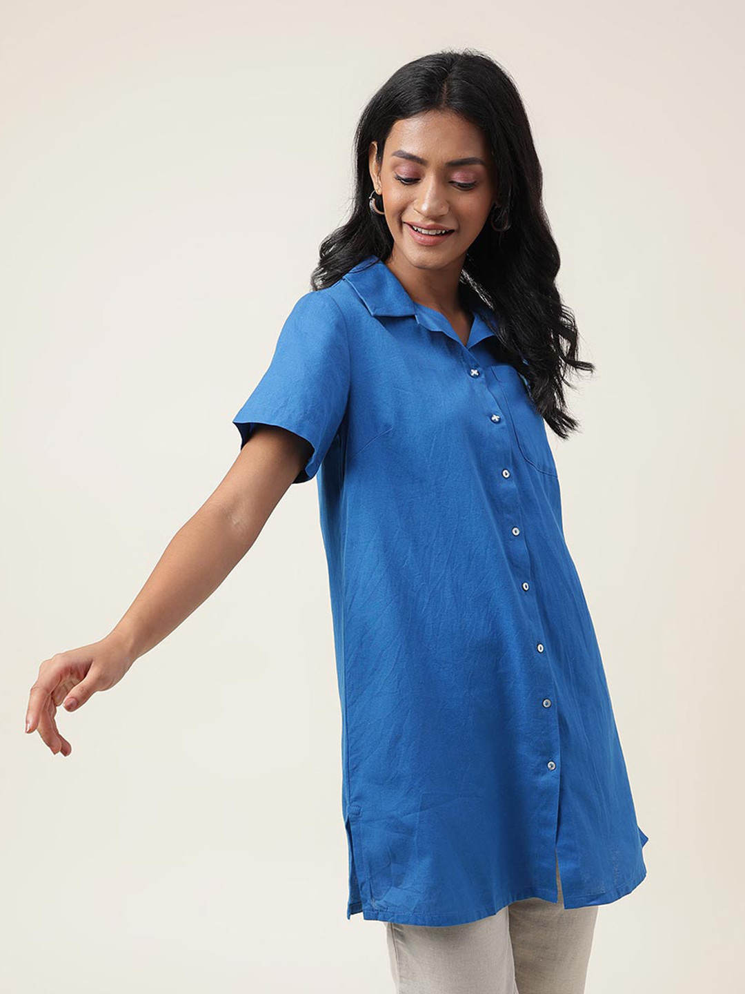 Fabindia Cotton Linen Shirt Collar Tunic