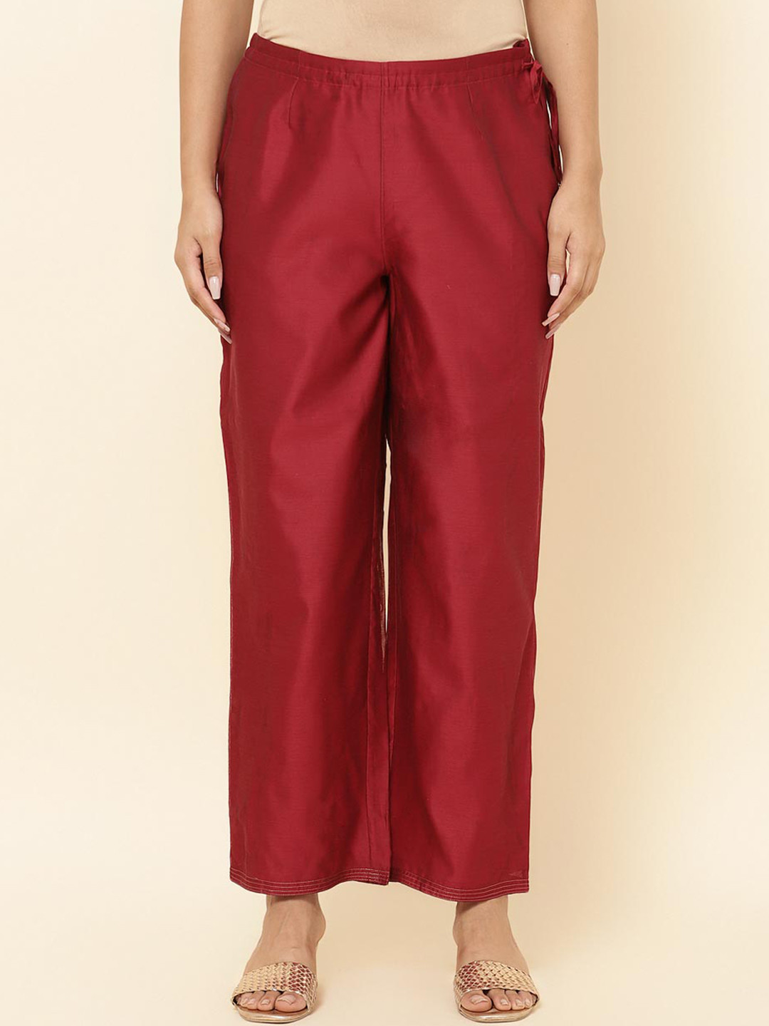 Fabindia Women Plain Mid-Rise Parallel Trousers