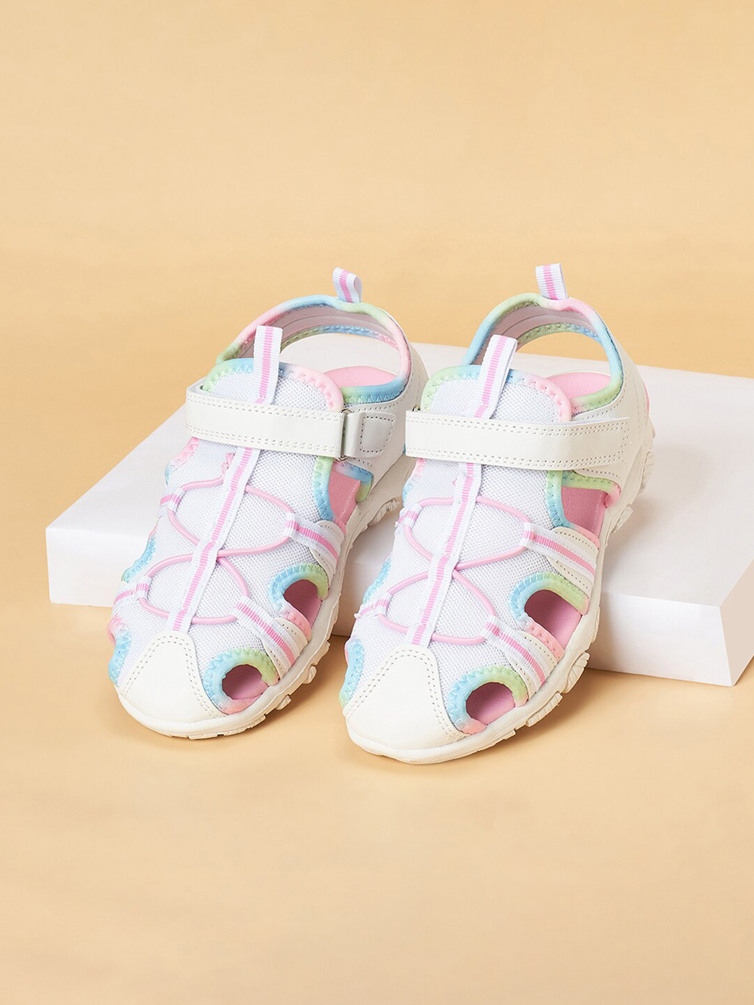 Pantaloons Junior Girls Mesh Cut Out Detail With Open Toe Flats With Velcro Closure