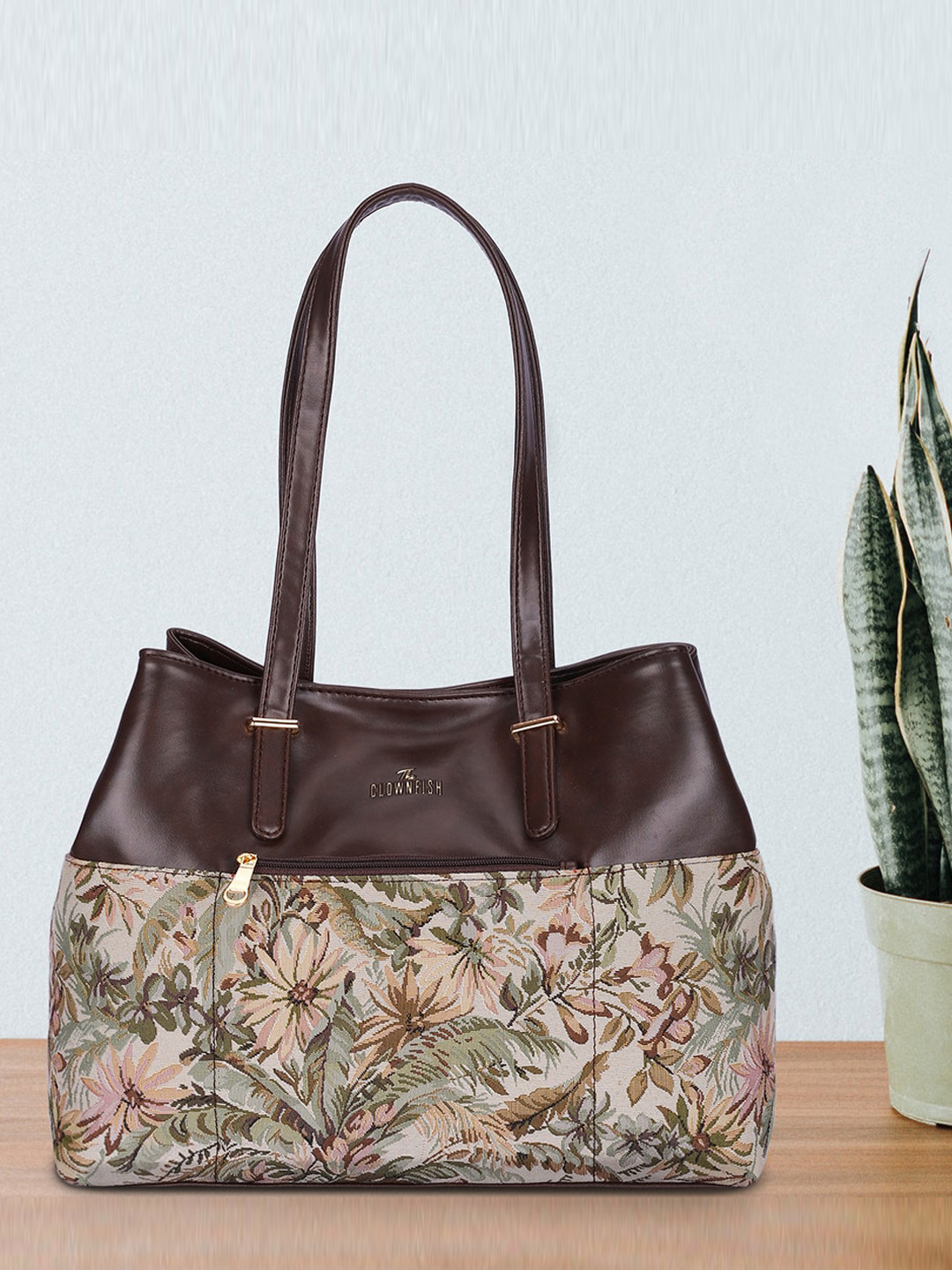 THE CLOWNFISH Calista Floral Printed Leather Structured Shoulder Bag