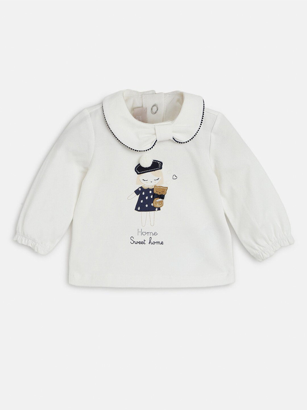 Chicco Girls Graphic Printed Peter Pan Collar Applique Cotton T-shirt