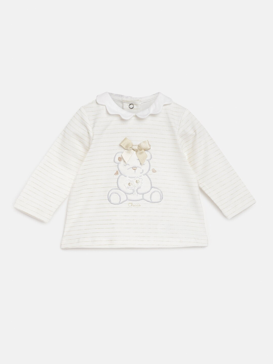 Chicco Girls Striped Peter Pan Collar Applique Cotton T-shirt