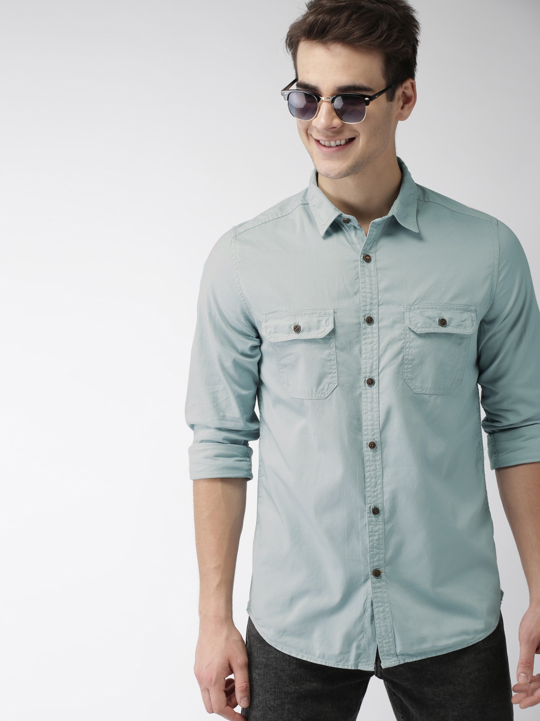 Men's Light Blue Classic Cotton Blend Long Sleeve Shirt