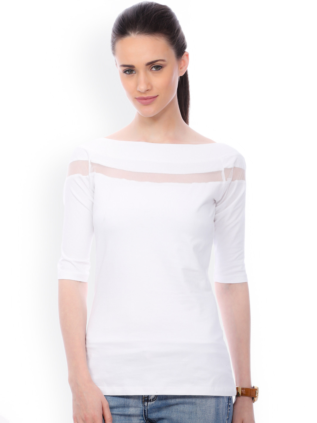 SCORPIUS Women White Solid Pure Cotton Top