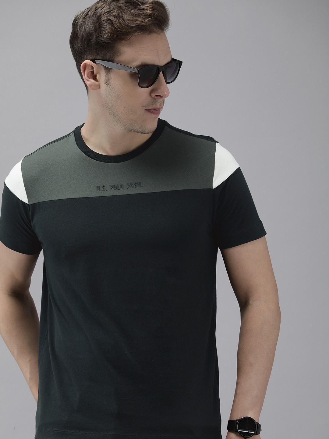 U.S. Polo Assn. Denim Co. Brand Logo Minimal Print & Colourblocked Pure Cotton T-shirt