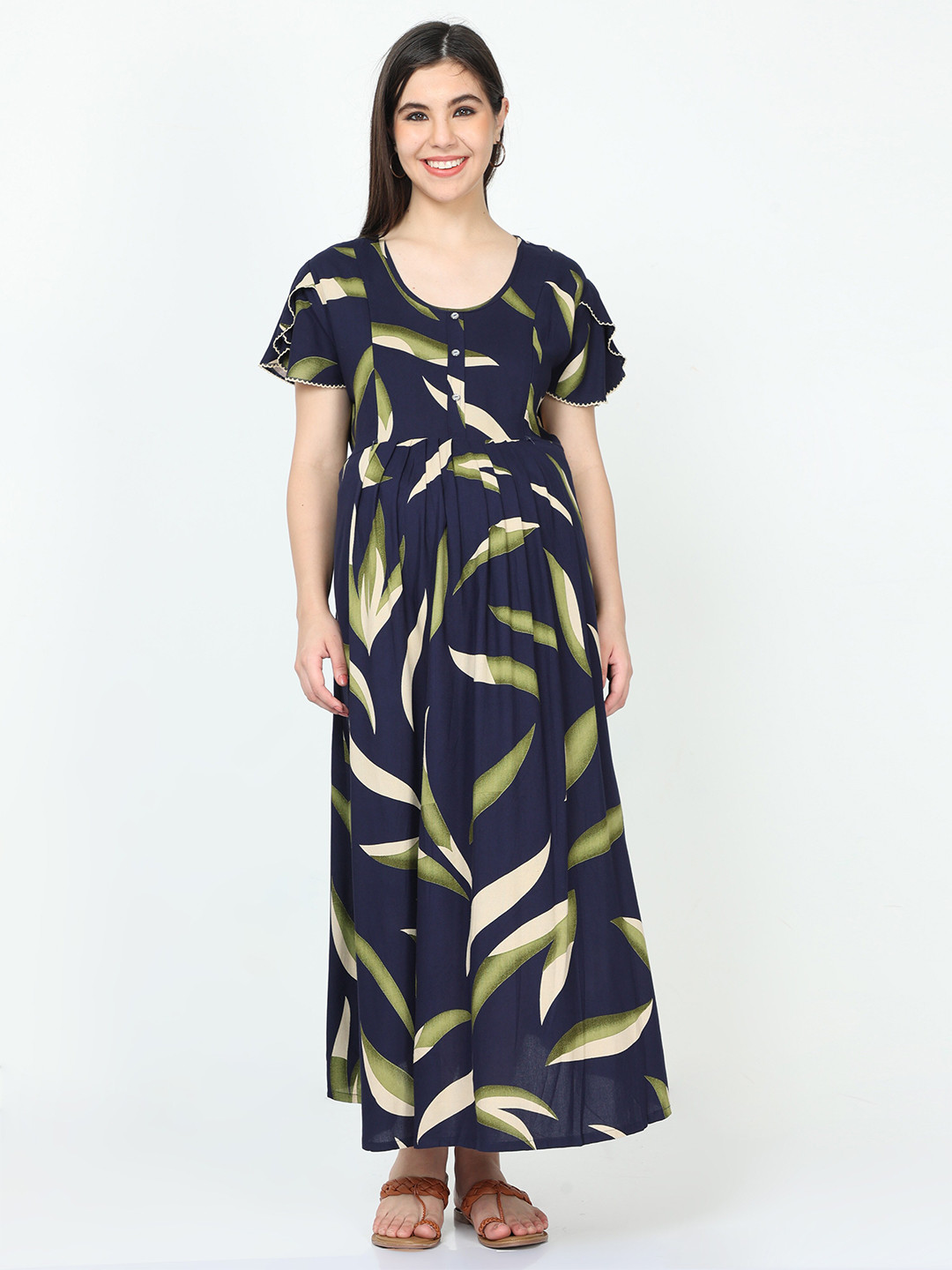 9shines Label Blue Printed Maternity Maxi Nightdress