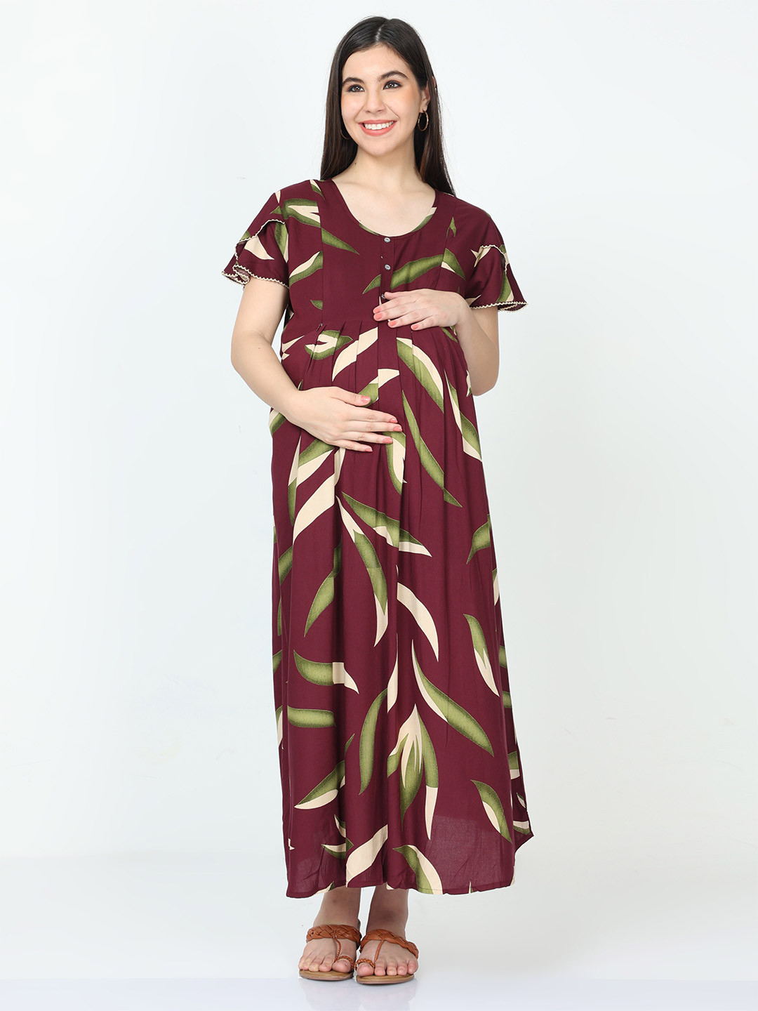 9shines Label Blue Printed Maternity Maxi Nightdress
