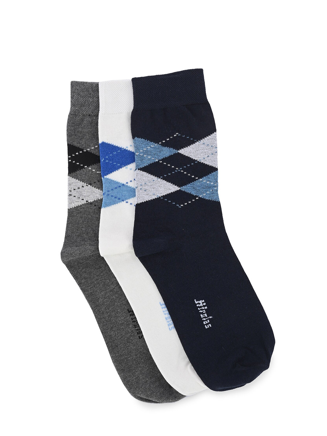 HIROLAS Men Pack Of 3 Patterned Anti Odour Calf-Length Socks