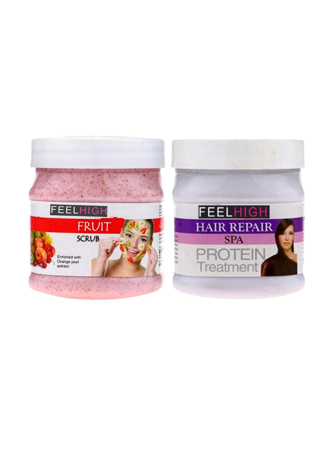FEELHIGH Set of Fruit Scrub & Protein Treatment Hair Repair Spa - 500 ml Each