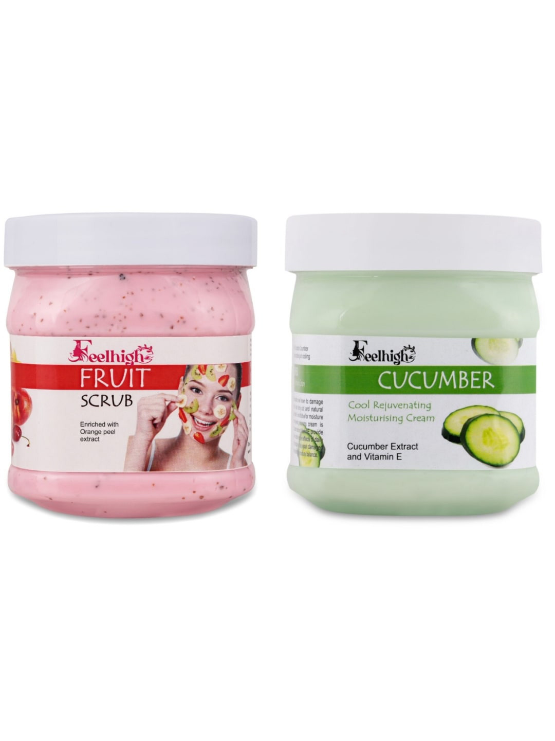 FEELHIGH Set of Mix Fruit Body Scrub & Cucumber Moisturising Cream - 500 ml each