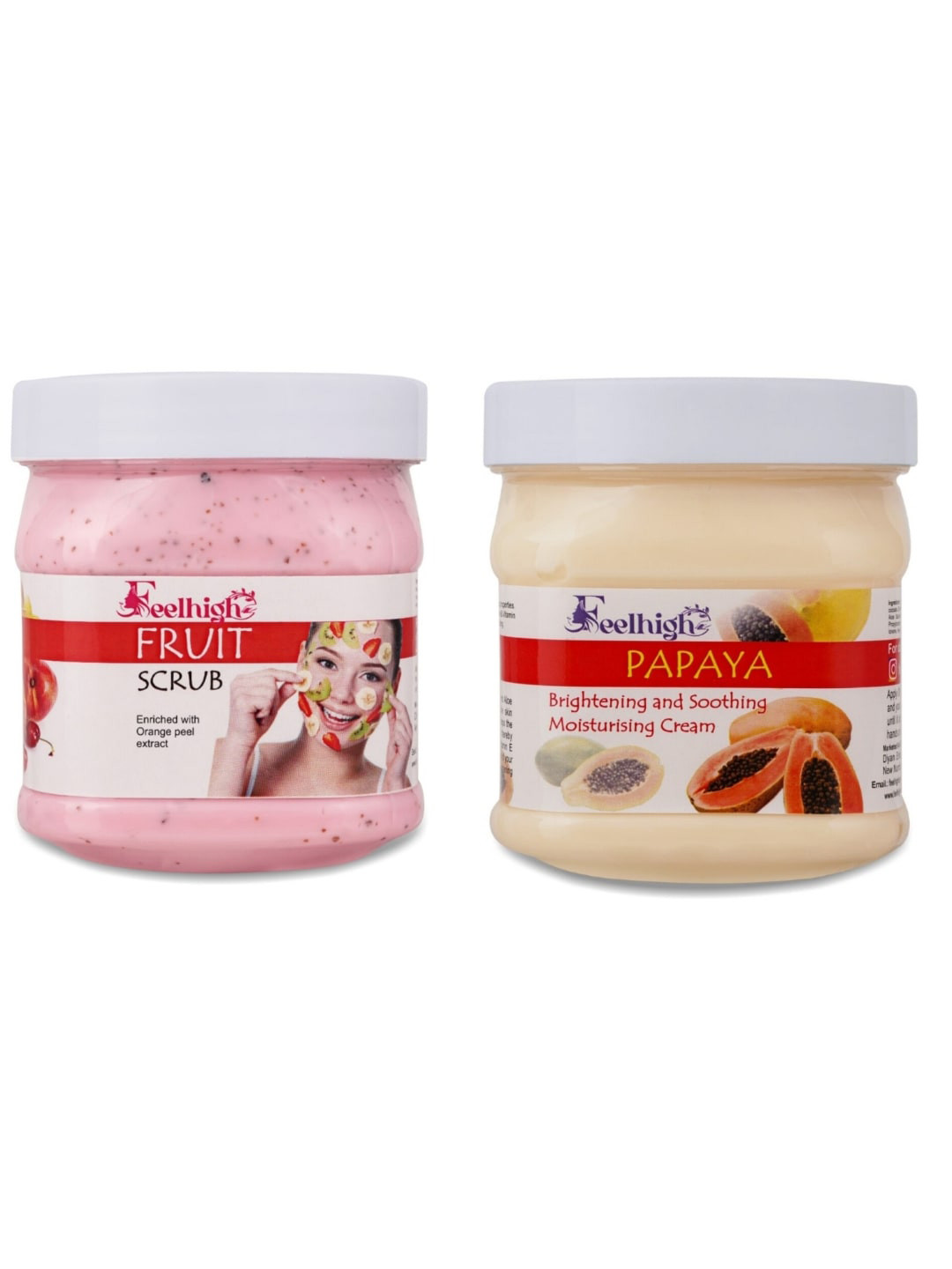 FEELHIGH Set of Mix Fruit Body Scrub & Papaya Moisturising Cream - 500 ml each