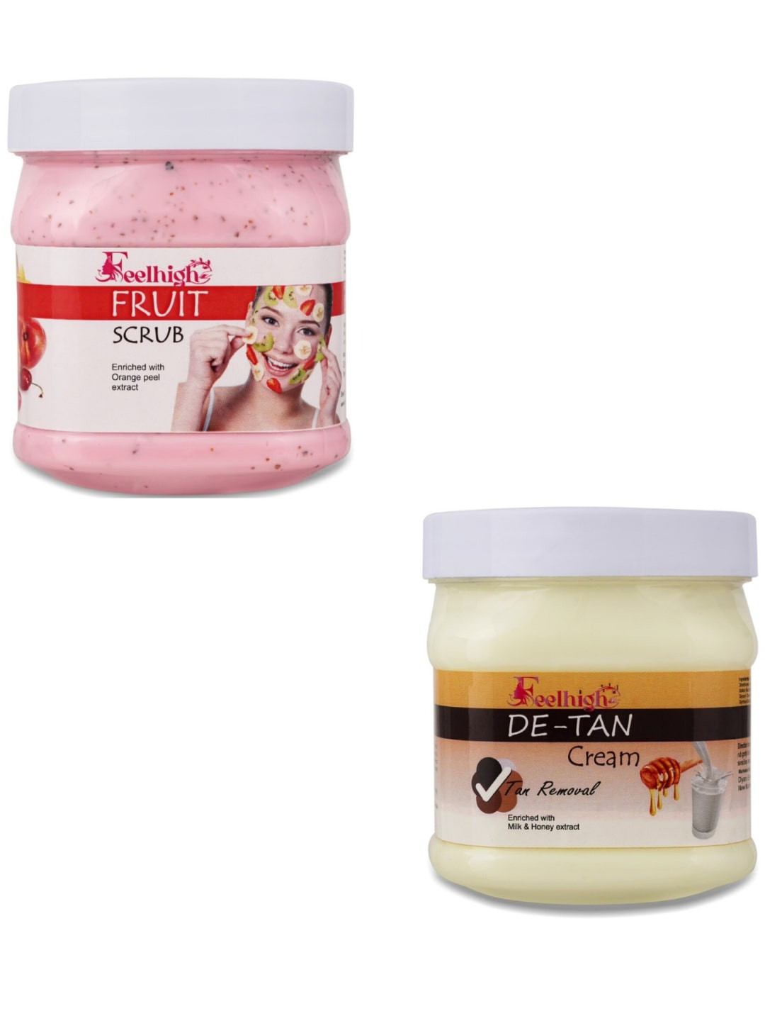 FEELHIGH Set of Mix Fruit Body Scrub & De-Tan Cream - 500 ml each