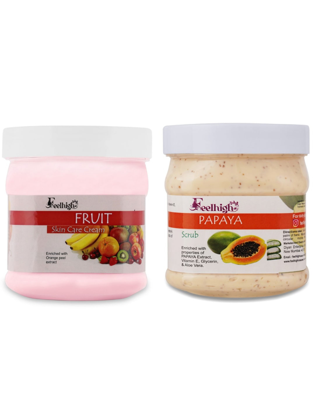 FEELHIGH Set of Fruit Skin Care Cream & Papaya Face-Body Scrub - 500 ml each