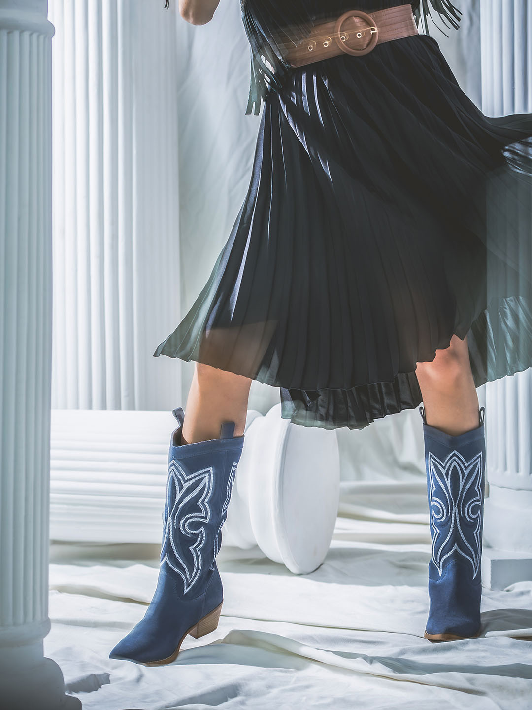 Saint G Women High- Top Embroidered Leather Block-Heel Cowboy Boots