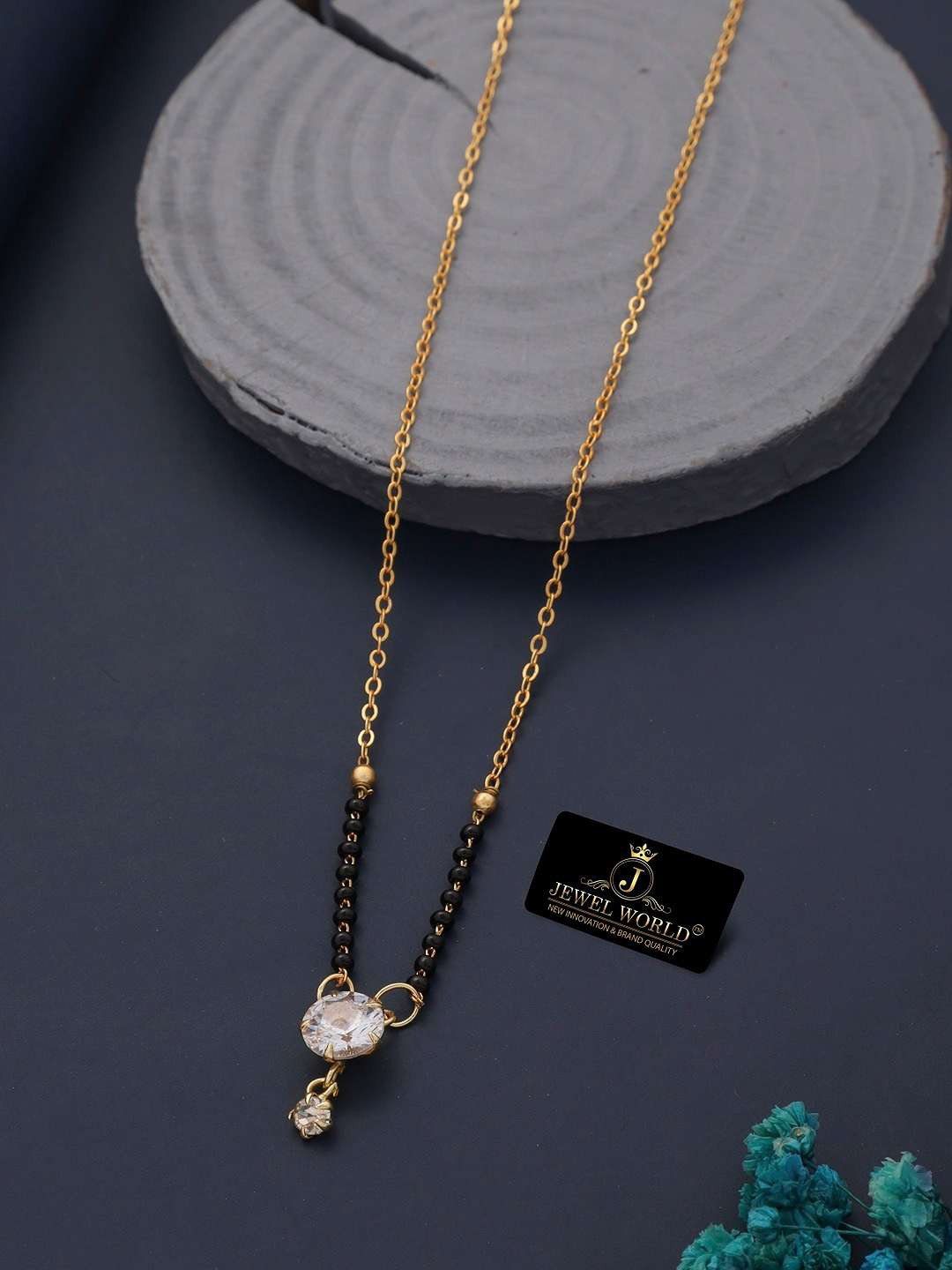 JEWEL WORLD Set of 3 Gold-Plated Stone-Studded & BeadedMangalsutras